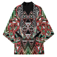 Aotearoa Ngai Tuhoe Kimono Maori Tribal Red And Green Paua Shell Pattern DT05 - Polynesian Pride