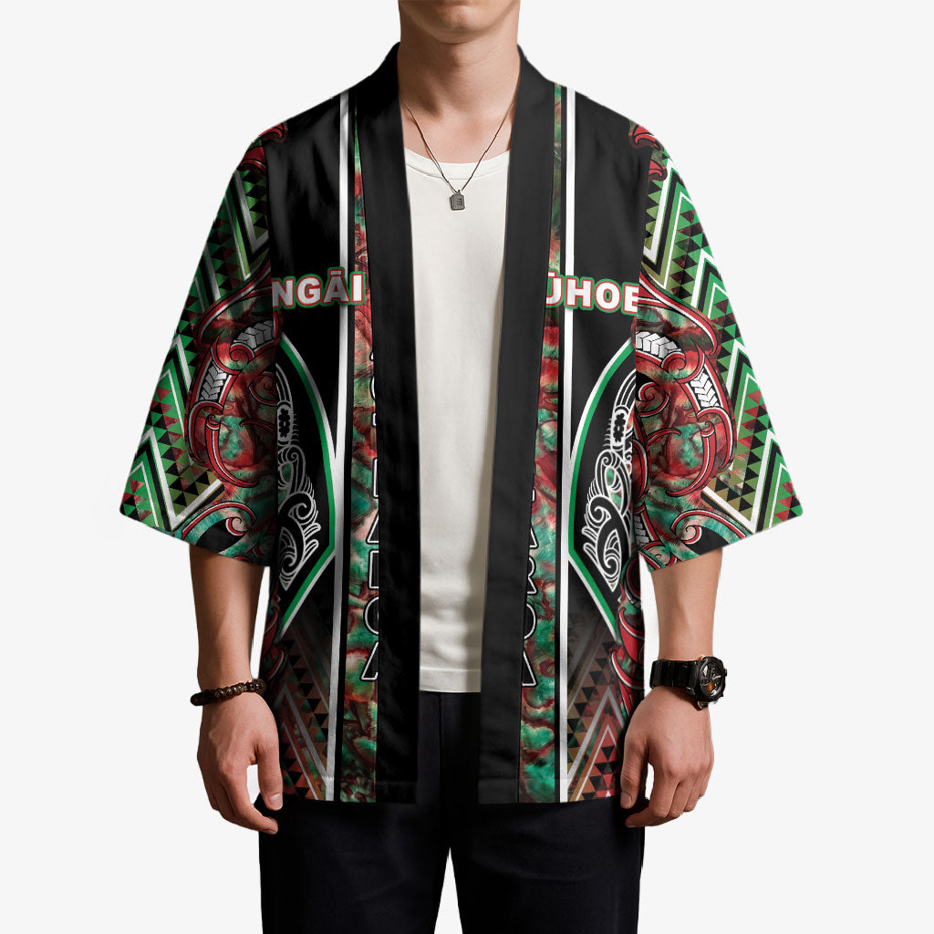 Aotearoa Ngai Tuhoe Kimono Maori Tribal Red And Green Paua Shell Pattern DT05 - Polynesian Pride