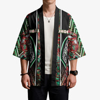 Aotearoa Ngai Tuhoe Kimono Maori Tribal Red And Green Paua Shell Pattern DT05 - Polynesian Pride