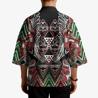 Aotearoa Ngai Tuhoe Kimono Maori Tribal Red And Green Paua Shell Pattern DT05 - Polynesian Pride