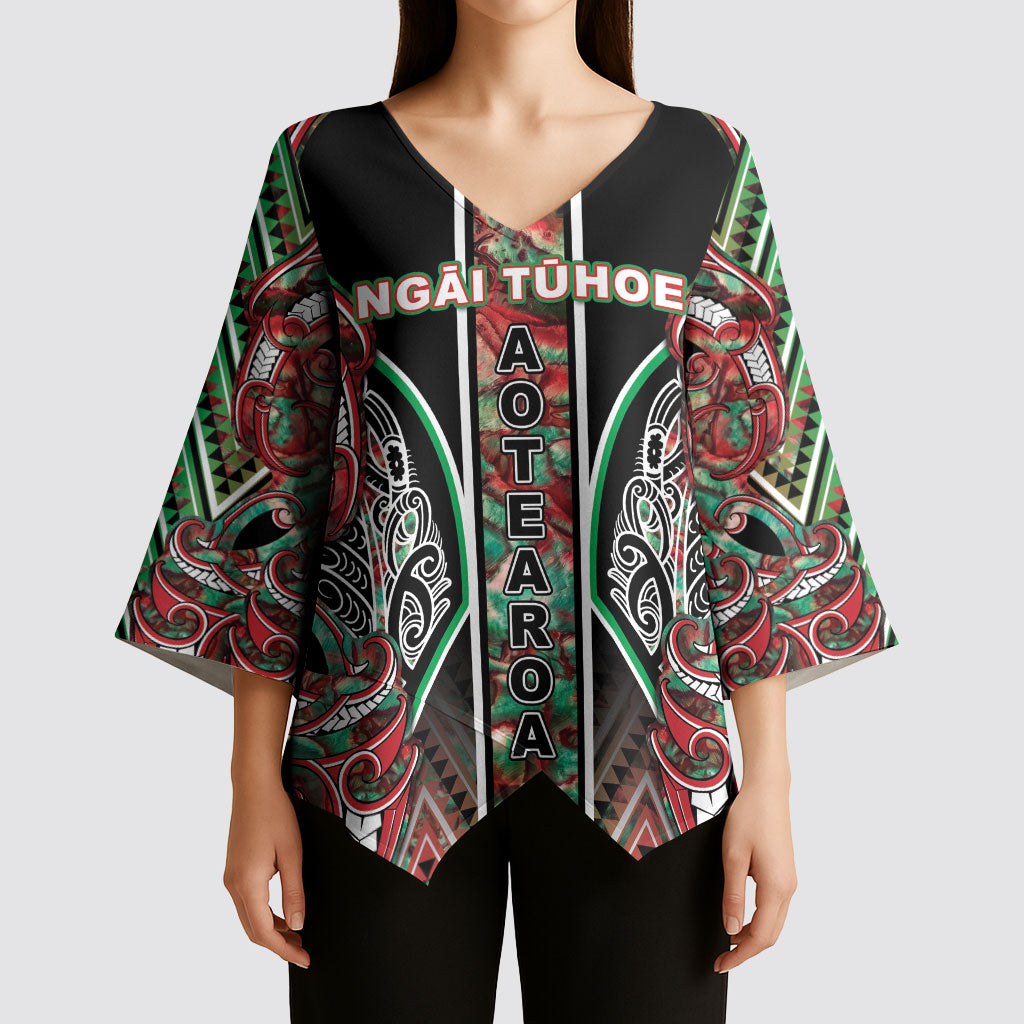 Aotearoa Ngai Tuhoe Kimono Sleeve Blouse Maori Tribal Red And Green Paua Shell Pattern DT05 - Polynesian Pride