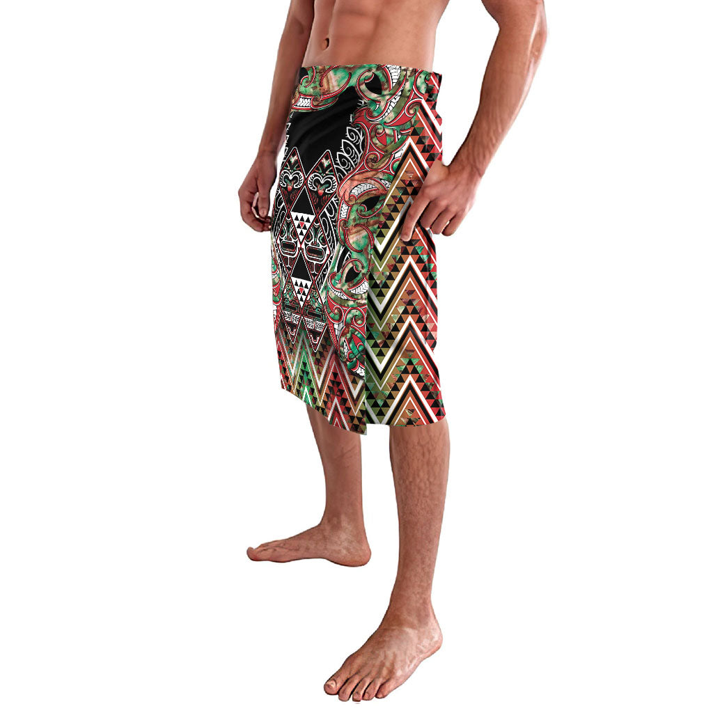 Aotearoa Ngai Tuhoe Lavalava Maori Tribal Red And Green Paua Shell Pattern DT05 - Polynesian Pride