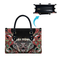 Aotearoa Ngai Tuhoe Leather Bag Maori Tribal Red And Green Paua Shell Pattern DT05 - Polynesian Pride