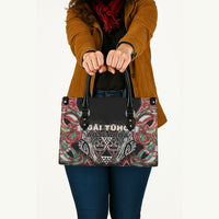 Aotearoa Ngai Tuhoe Leather Bag Maori Tribal Red And Green Paua Shell Pattern DT05 - Polynesian Pride