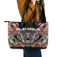 Aotearoa Ngai Tuhoe Leather Tote Bag Maori Tribal Red And Green Paua Shell Pattern DT05 - Polynesian Pride
