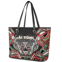 Aotearoa Ngai Tuhoe Leather Tote Bag Maori Tribal Red And Green Paua Shell Pattern DT05 - Polynesian Pride