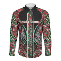 Aotearoa Ngai Tuhoe Long Sleeve Button Shirt Maori Tribal Red And Green Paua Shell Pattern DT05 Unisex Red - Polynesian Pride