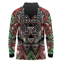Aotearoa Ngai Tuhoe Long Sleeve Polo Shirt Maori Tribal Red And Green Paua Shell Pattern DT05 - Polynesian Pride