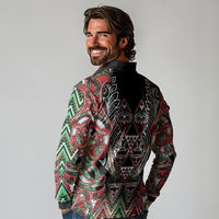 Aotearoa Ngai Tuhoe Long Sleeve Polo Shirt Maori Tribal Red And Green Paua Shell Pattern DT05 - Polynesian Pride