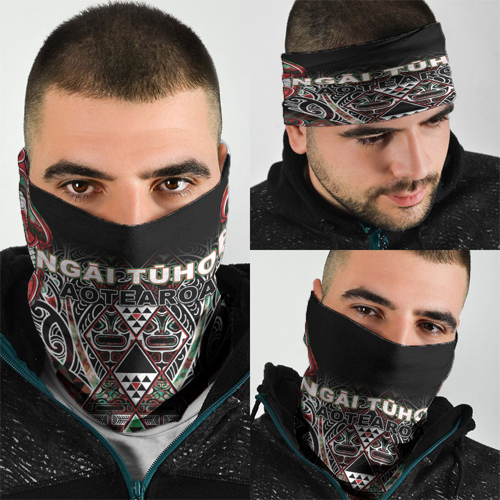 Aotearoa Ngai Tuhoe Neck Gaiter Maori Tribal Red And Green Paua Shell Pattern DT05 - Polynesian Pride