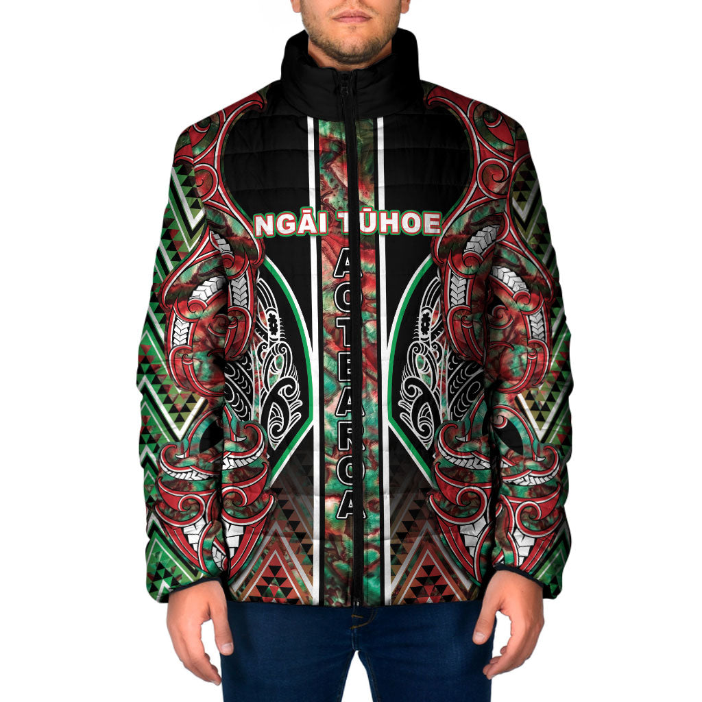 Aotearoa Ngai Tuhoe Padded Jacket Maori Tribal Red And Green Paua Shell Pattern DT05 Men Red - Polynesian Pride