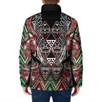 Aotearoa Ngai Tuhoe Padded Jacket Maori Tribal Red And Green Paua Shell Pattern DT05 - Polynesian Pride