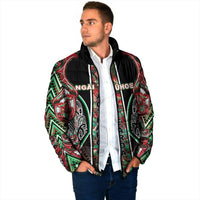 Aotearoa Ngai Tuhoe Padded Jacket Maori Tribal Red And Green Paua Shell Pattern DT05 - Polynesian Pride