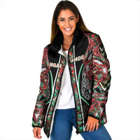 Aotearoa Ngai Tuhoe Padded Jacket Maori Tribal Red And Green Paua Shell Pattern DT05 Women Red - Polynesian Pride