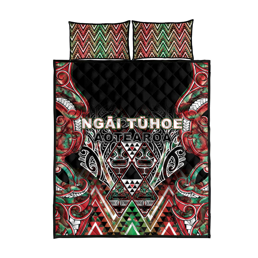Aotearoa Ngai Tuhoe Quilt Bed Set Maori Tribal Red And Green Paua Shell Pattern DT05 - Polynesian Pride