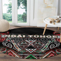 Aotearoa Ngai Tuhoe Round Carpet Maori Tribal Red And Green Paua Shell Pattern DT05 - Polynesian Pride