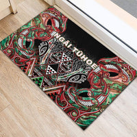 Aotearoa Ngai Tuhoe Rubber Doormat Maori Tribal Red And Green Paua Shell Pattern DT05 - Polynesian Pride