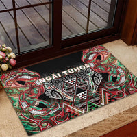 Aotearoa Ngai Tuhoe Rubber Doormat Maori Tribal Red And Green Paua Shell Pattern DT05 - Polynesian Pride