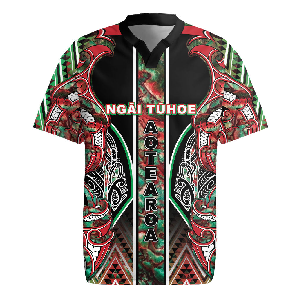 Aotearoa Ngai Tuhoe Rugby Jersey Maori Tribal Red And Green Paua Shell Pattern DT05 Red - Polynesian Pride
