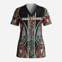 Aotearoa Ngai Tuhoe Scrub Top Maori Tribal Red And Green Paua Shell Pattern DT05 Adult Red - Polynesian Pride