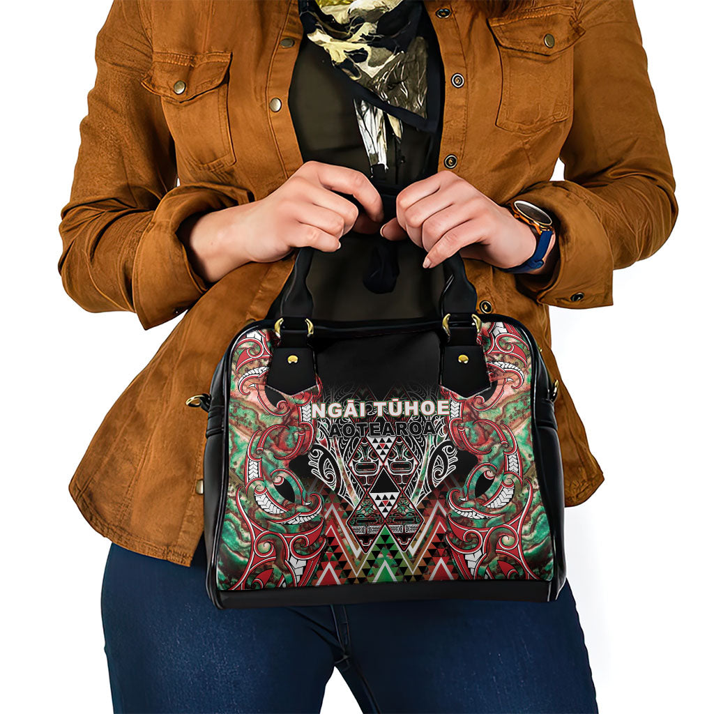 Aotearoa Ngai Tuhoe Shoulder Handbag Maori Tribal Red And Green Paua Shell Pattern DT05 - Polynesian Pride