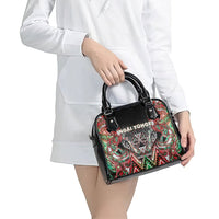 Aotearoa Ngai Tuhoe Shoulder Handbag Maori Tribal Red And Green Paua Shell Pattern DT05 - Polynesian Pride