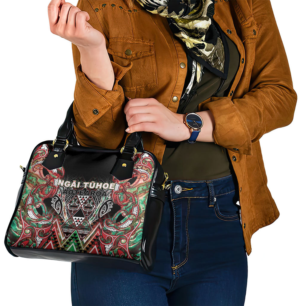 Aotearoa Ngai Tuhoe Shoulder Handbag Maori Tribal Red And Green Paua Shell Pattern DT05 - Polynesian Pride