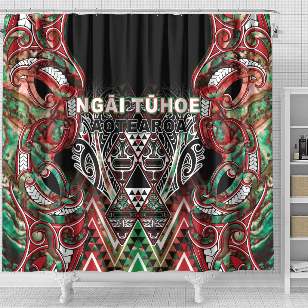 Aotearoa Ngai Tuhoe Shower Curtain Maori Tribal Red And Green Paua Shell Pattern DT05 - Polynesian Pride