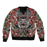 Aotearoa Ngai Tuhoe Sleeve Zip Bomber Jacket Maori Tribal Red And Green Paua Shell Pattern DT05 - Polynesian Pride