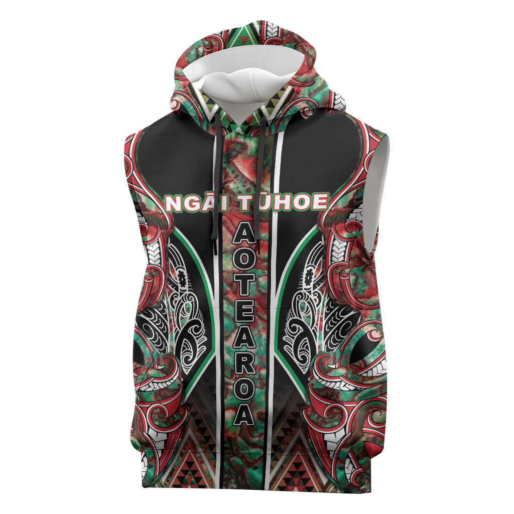 Aotearoa Ngai Tuhoe Sleeveless Hoodie Maori Tribal Red And Green Paua Shell Pattern DT05 Red - Polynesian Pride