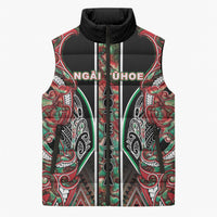 Aotearoa Ngai Tuhoe Sleeveless Puffer Jacket Maori Tribal Red And Green Paua Shell Pattern DT05 Unisex Red - Polynesian Pride