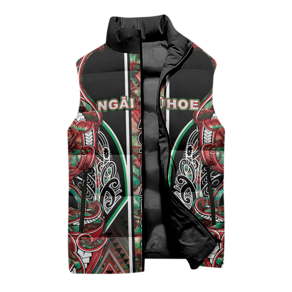 Aotearoa Ngai Tuhoe Sleeveless Puffer Jacket Maori Tribal Red And Green Paua Shell Pattern DT05 - Polynesian Pride