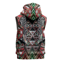 Aotearoa Ngai Tuhoe Sleeveless Zip Hoodie Maori Tribal Red And Green Paua Shell Pattern DT05 - Polynesian Pride