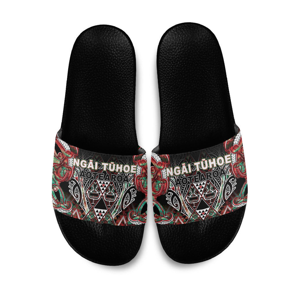 Aotearoa Ngai Tuhoe Slide Sandals Maori Tribal Red And Green Paua Shell Pattern DT05 Red - Polynesian Pride