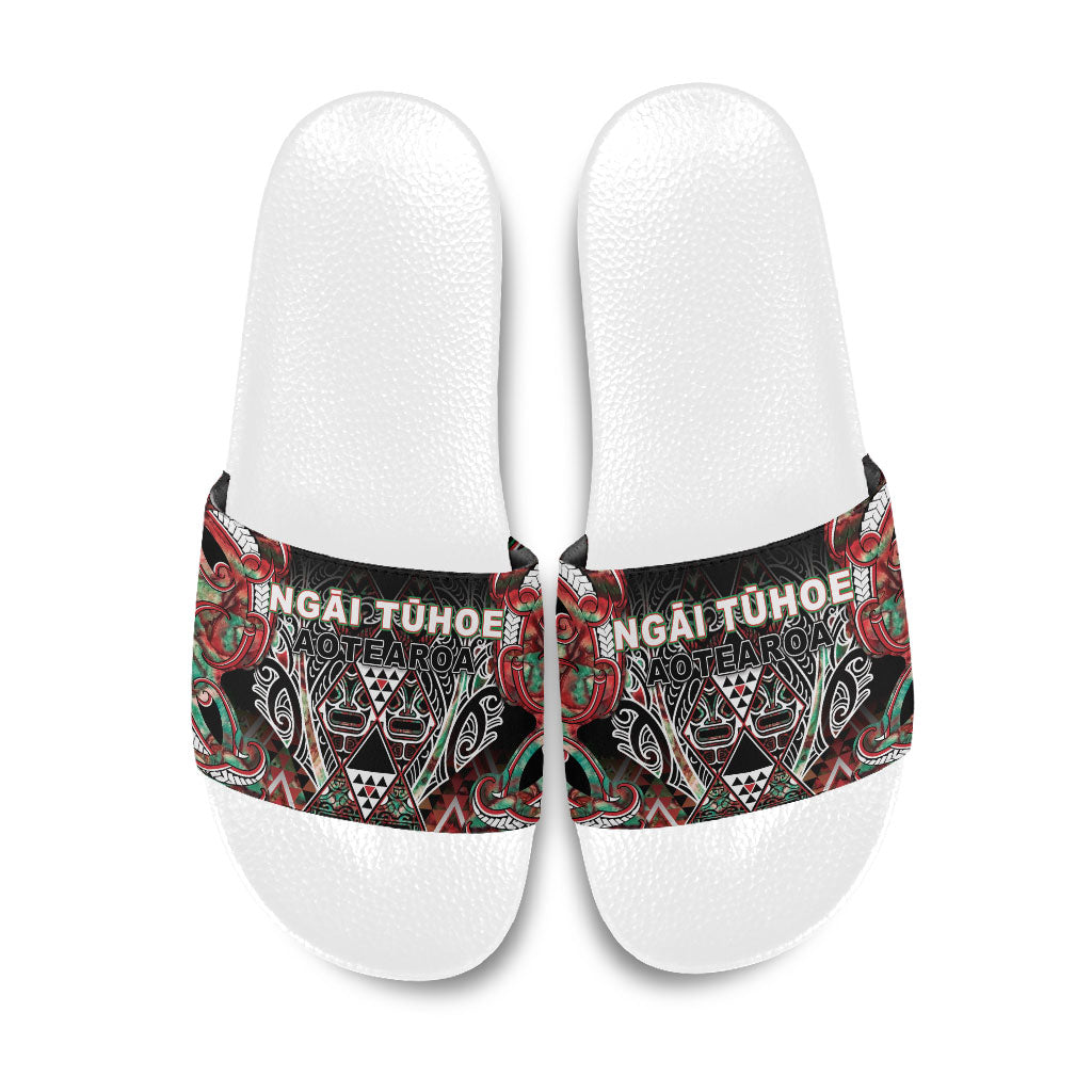 Aotearoa Ngai Tuhoe Slide Sandals Maori Tribal Red And Green Paua Shell Pattern DT05 Red - Polynesian Pride