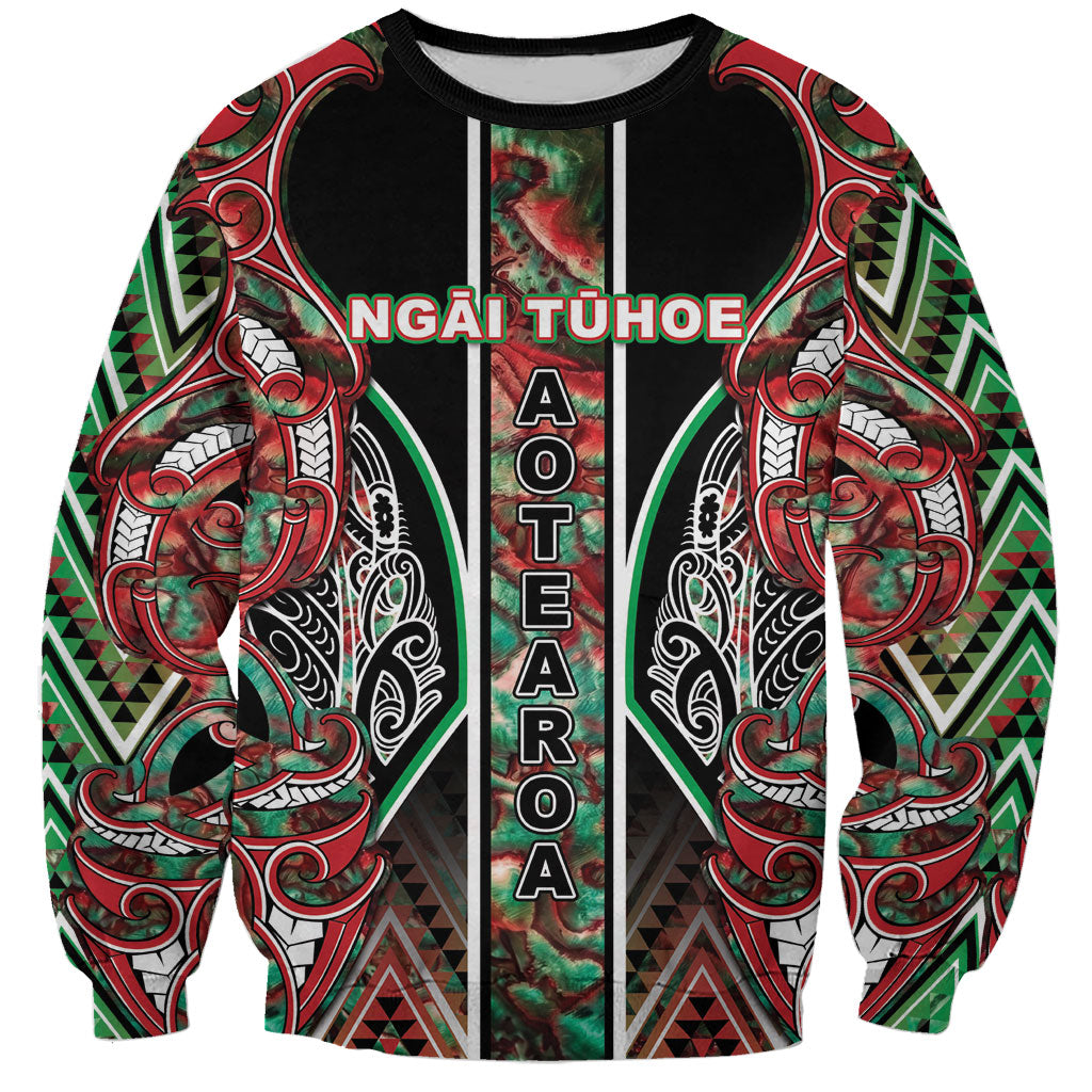 Aotearoa Ngai Tuhoe Sweatshirt Maori Tribal Red And Green Paua Shell Pattern DT05 Unisex Red - Polynesian Pride
