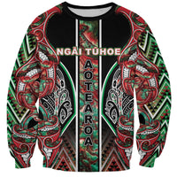 Aotearoa Ngai Tuhoe Sweatshirt Maori Tribal Red And Green Paua Shell Pattern DT05 Unisex Red - Polynesian Pride