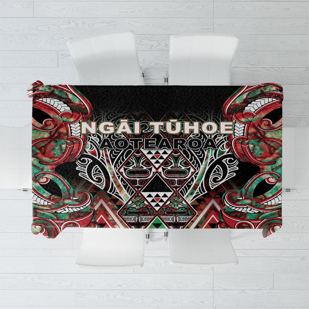 Aotearoa Ngai Tuhoe Tablecloth Maori Tribal Red And Green Paua Shell Pattern DT05 Red - Polynesian Pride