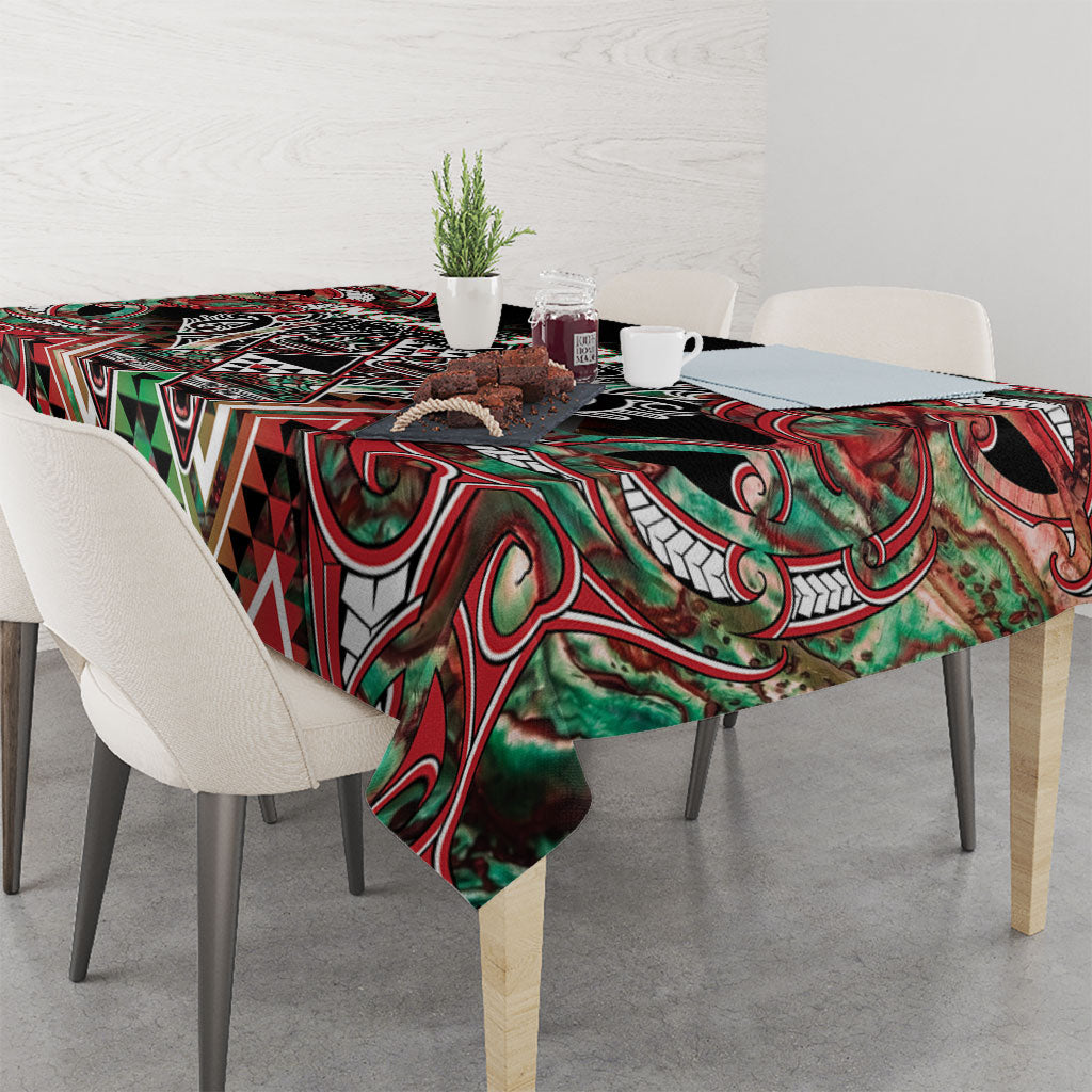 Aotearoa Ngai Tuhoe Tablecloth Maori Tribal Red And Green Paua Shell Pattern DT05 - Polynesian Pride