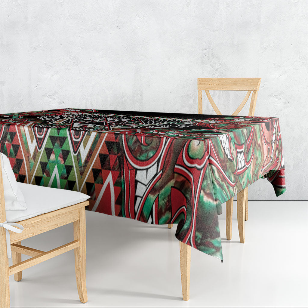 Aotearoa Ngai Tuhoe Tablecloth Maori Tribal Red And Green Paua Shell Pattern DT05 - Polynesian Pride