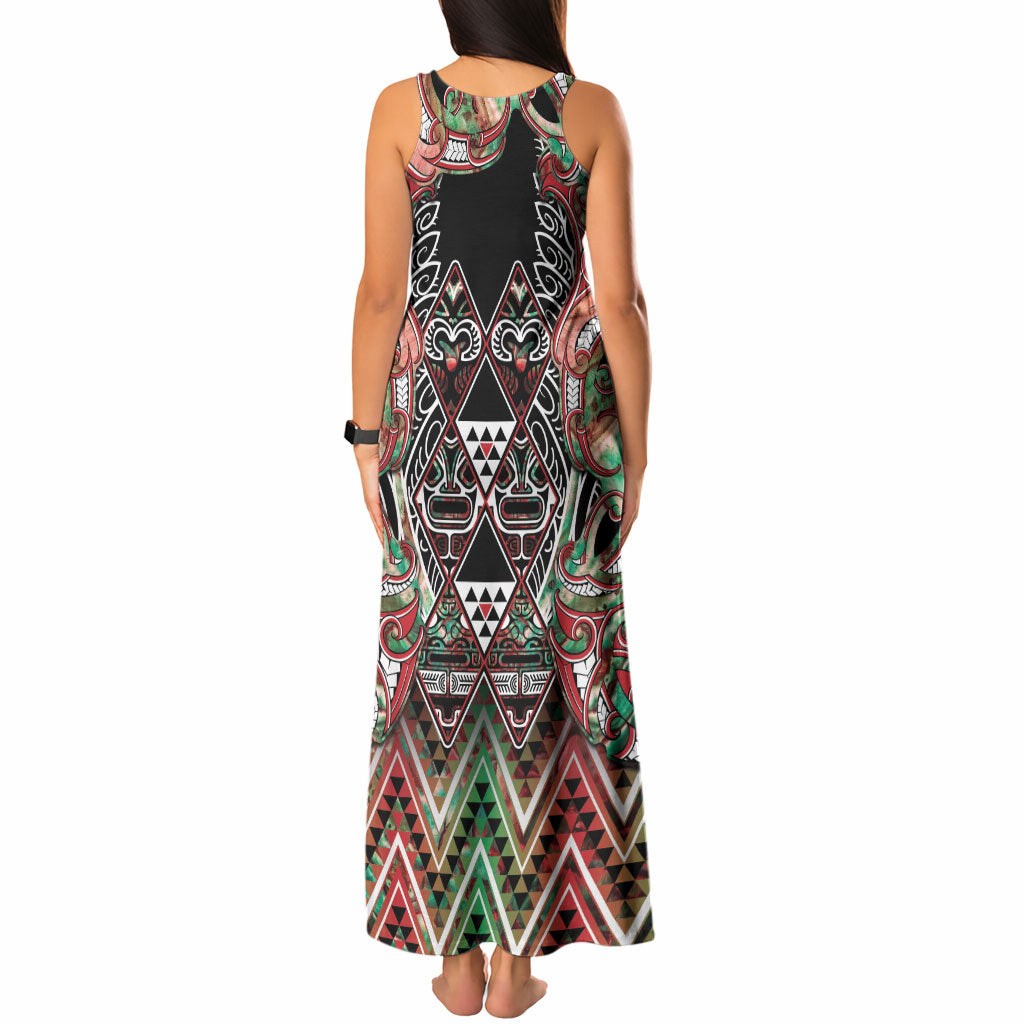 Aotearoa Ngai Tuhoe Tank Maxi Dress Maori Tribal Red And Green Paua Shell Pattern DT05 - Polynesian Pride