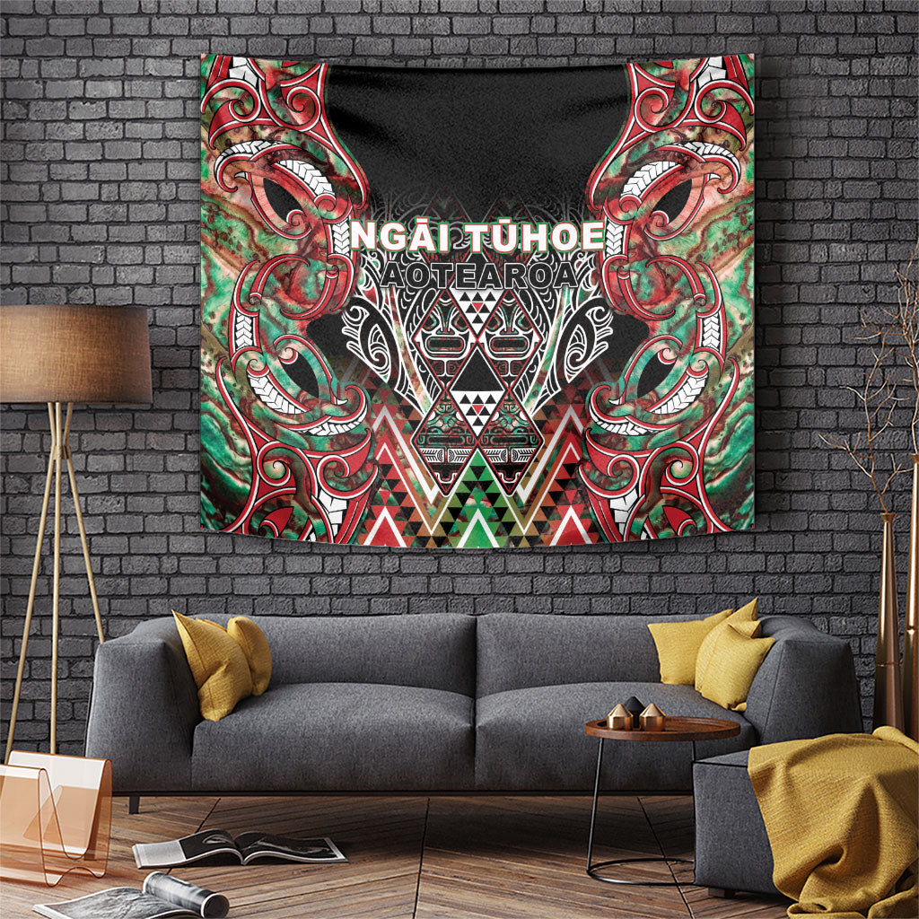 Aotearoa Ngai Tuhoe Tapestry Maori Tribal Red And Green Paua Shell Pattern DT05 Red - Polynesian Pride
