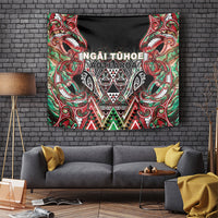 Aotearoa Ngai Tuhoe Tapestry Maori Tribal Red And Green Paua Shell Pattern DT05 Red - Polynesian Pride