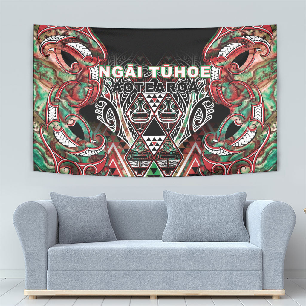 Aotearoa Ngai Tuhoe Tapestry Maori Tribal Red And Green Paua Shell Pattern DT05 - Polynesian Pride