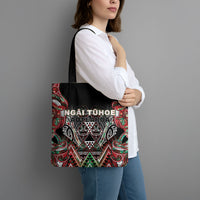 Aotearoa Ngai Tuhoe Tote Bag Maori Tribal Red And Green Paua Shell Pattern DT05 - Polynesian Pride