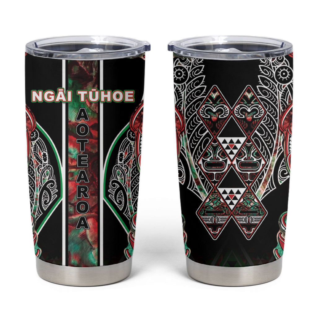 Aotearoa Ngai Tuhoe Tumbler Cup Maori Tribal Red And Green Paua Shell Pattern DT05 Red - Polynesian Pride