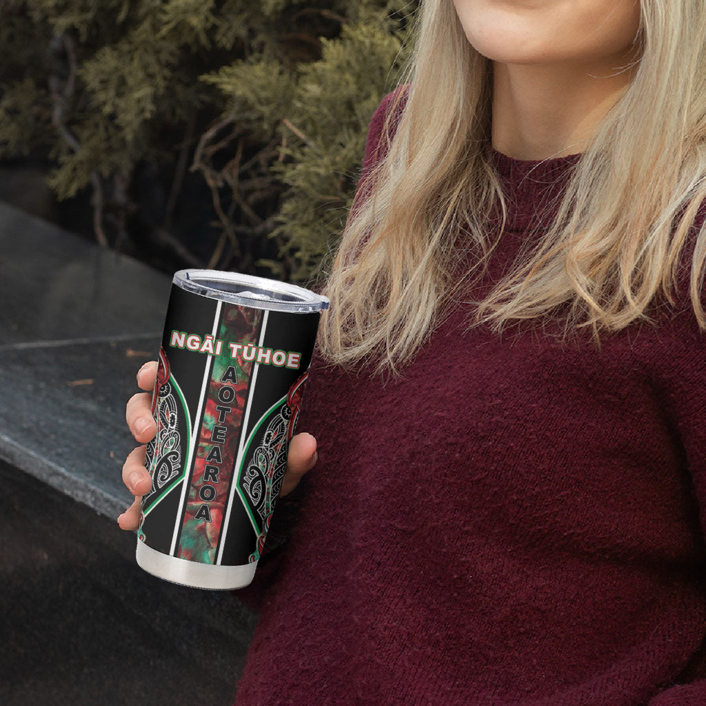 Aotearoa Ngai Tuhoe Tumbler Cup Maori Tribal Red And Green Paua Shell Pattern DT05 - Polynesian Pride