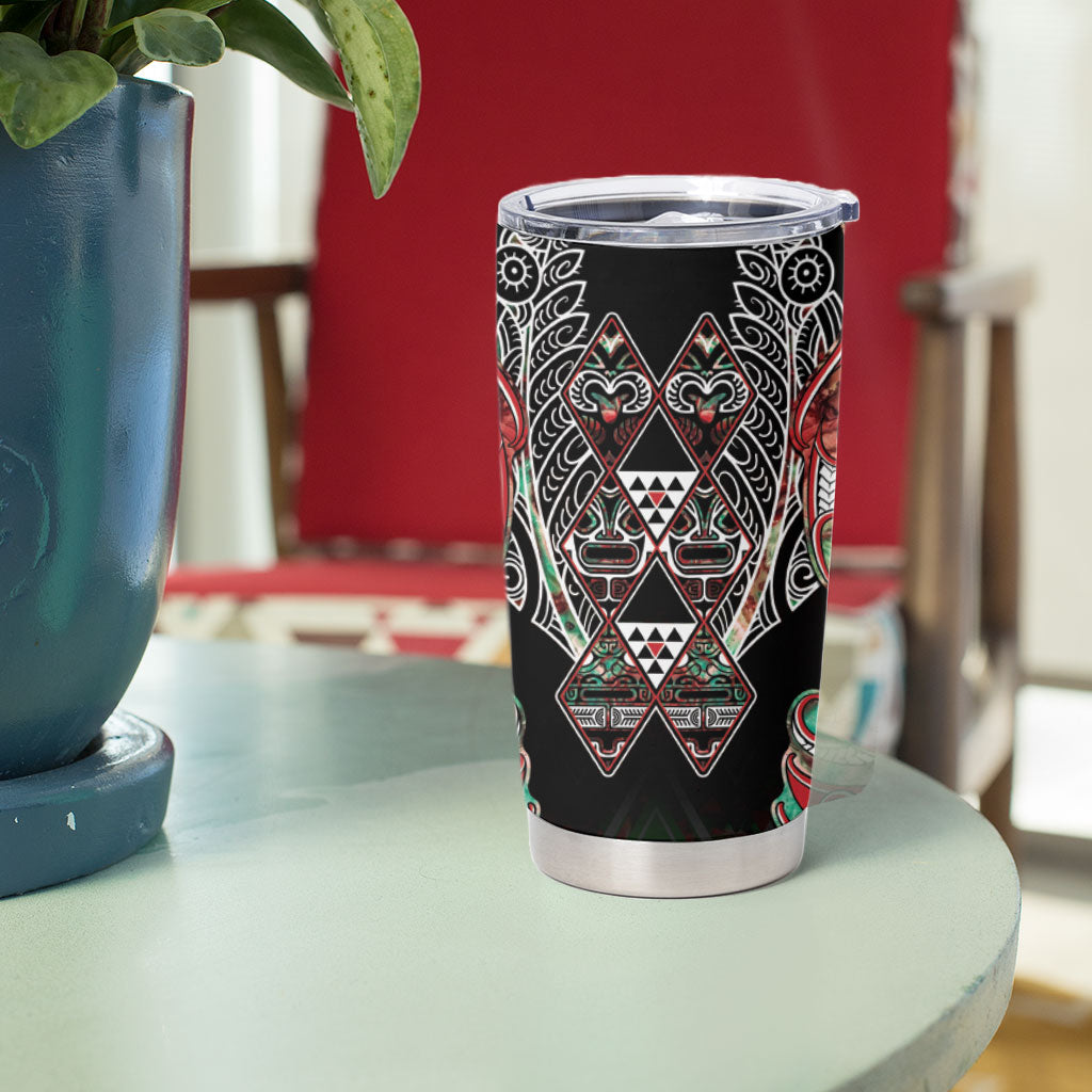 Aotearoa Ngai Tuhoe Tumbler Cup Maori Tribal Red And Green Paua Shell Pattern DT05 - Polynesian Pride