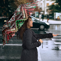 Aotearoa Ngai Tuhoe Umbrella Maori Tribal Red And Green Paua Shell Pattern DT05 - Polynesian Pride