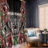 Aotearoa Ngai Tuhoe Window Curtain Maori Tribal Red And Green Paua Shell Pattern DT05 - Polynesian Pride